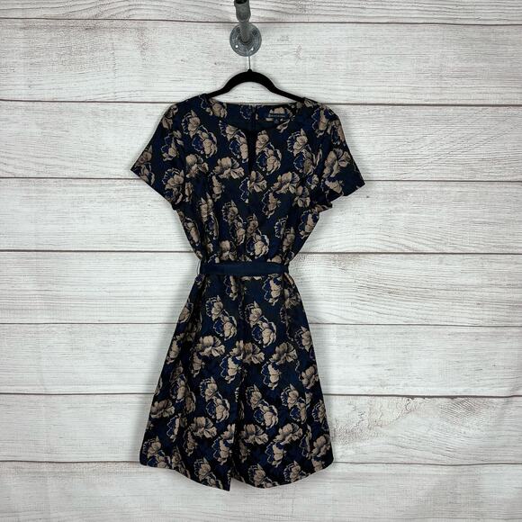 Brooks Brothers Navy and Beige Floral Dress - Picture 1 of 11